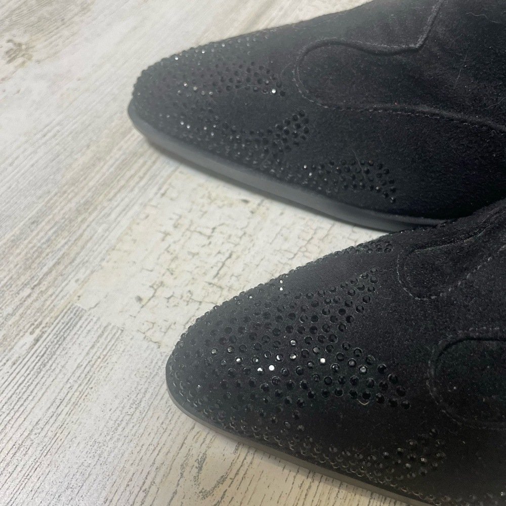 Mya Black Pointed Toe Rhinestone Mules Block‎ Heel Slip On Flame Y2K Brazil sz 8 - Picture 3 of 7
